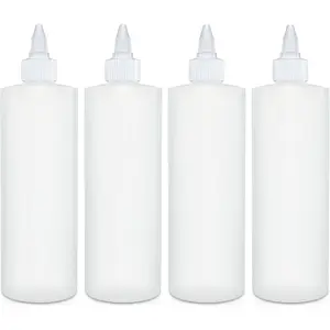 Condiment Squeeze Bottles, 16 OZ Empty  Bottle with Twist Top Cap, Leak Proof -  for Ketchup, Mustard, Syrup, Sauces, Dressing, Oil, Arts and Crafts,  Plastic - 4 PACK