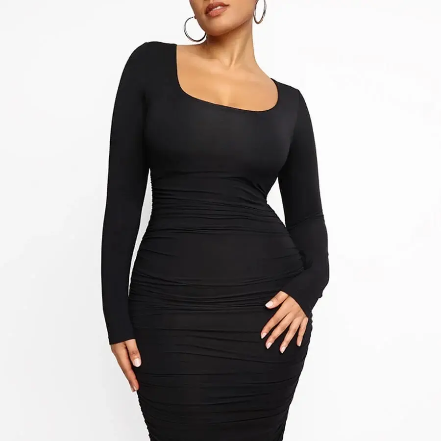 Black Shapewear Waist Snatching Dress for Women - Casual Style - Womenswear Comfortable Fashion Everyday Comfort Long Sleeve Casual Wear red dress - TikTok Shop Black Shapewear Waist Snatching Dress for Women - Casual Style - Womenswear Comfortable Fashion Everyday Comfort Long Sleeve Casual Wear red dress - TikTok Shop