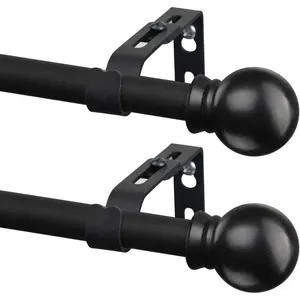 2 Pack Black Curtain Rods for Windows 28 to 48 inch, 5/8 inch Small Cafe Window Curtain Rods, Short Drapery Rod for Bedroom Kitchen (Size:30-50 Inch, Matte Black)