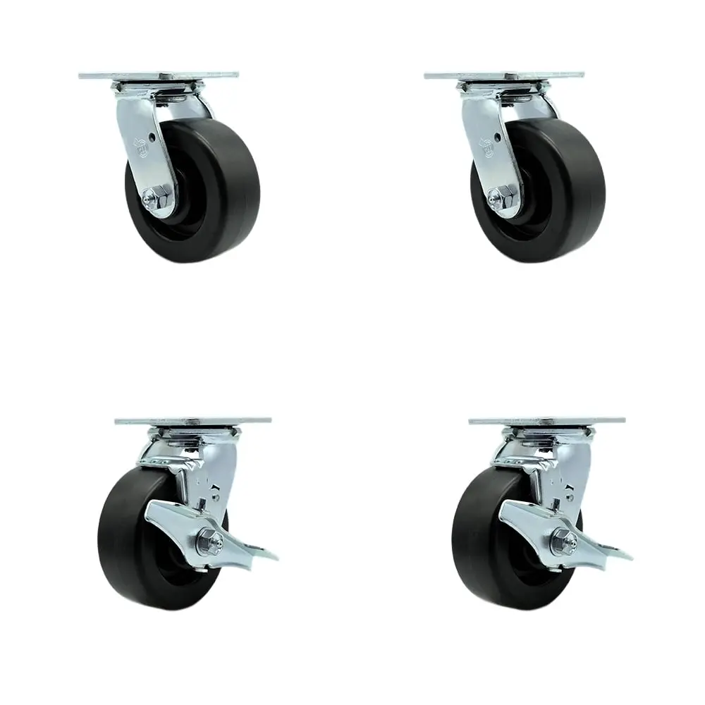 Service Caster TOOL-SCC-30CS520-POR-2-TLB-2 Tool Box Caster Wheel Set - 5 in. Flat Free, Easy Rolling Polyolefin Wheels - Industrial Grade - 2 Swivel with Top Lock Brakes, Tool Storage, 2600 Lbs