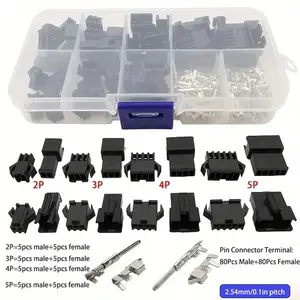 200pcs 2.54mm Pitch JST SM Terminal Connector 2/ 3/ 4/ 5pin Male/ Female Shell Crimp Terminal Connector
