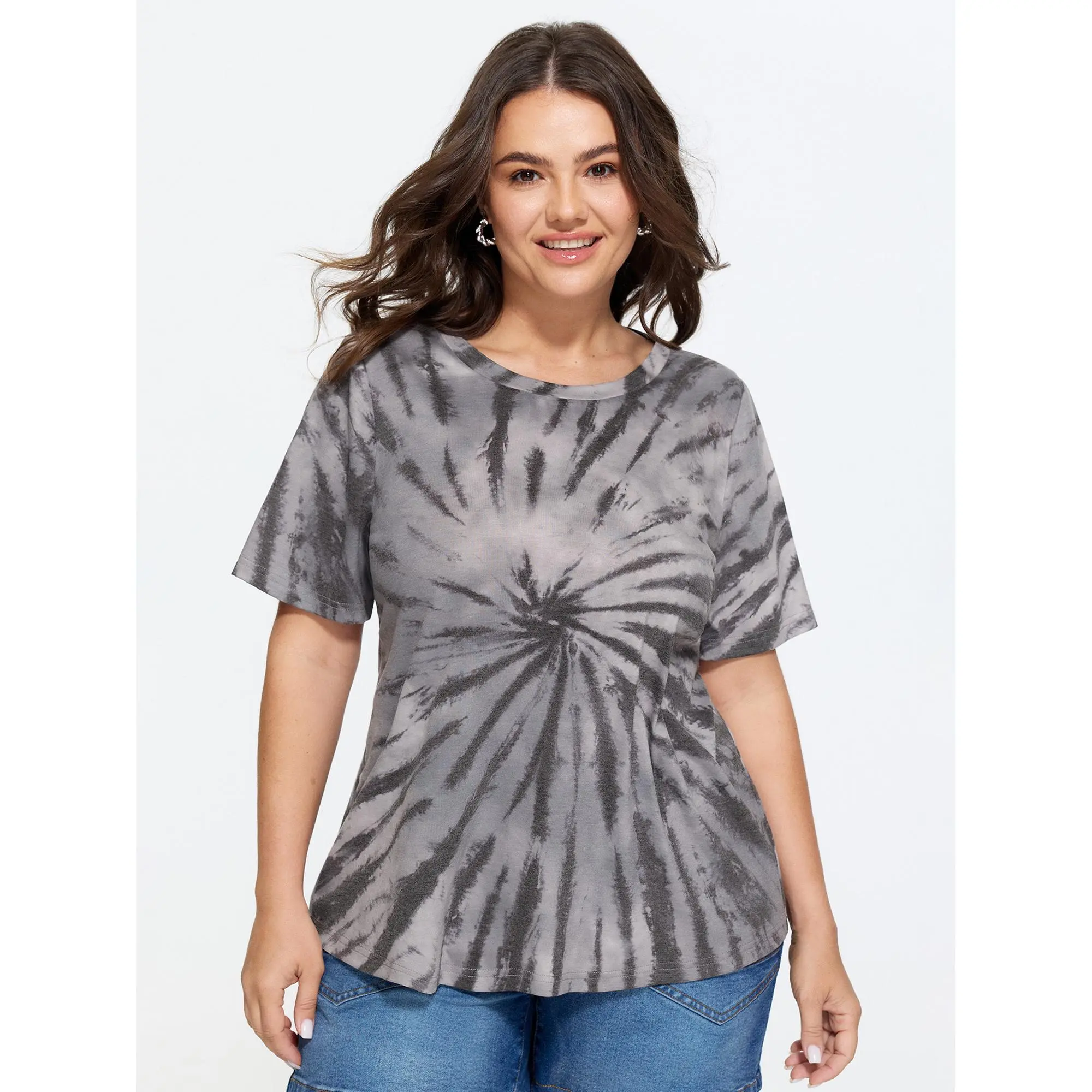 BLOOMCHIC Women's Plus Size Lady's Casual Fitted Streetwear Top - Supersoft Spandex Shortsleeve Tie-Dye T-Shirt, Flattering Fit, M-6X Sizes, Summer Finds, Tshirt, Plus Size Clothes
