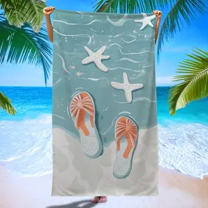 Stroll Beach Theme Bath Towel, Light Blue Starfish Print, Quick-Dry Absorbent Breathable Towel, Summer Vacation Swimming Essential, Perfect Gift