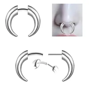 Oufer Titanium Fake Stretched Push Pin Threadless Pincher Horseshoe Septum Ring Wearable As 16G for Piercing Jewelry Oufer Titanium Fake Stretched Push Pin Threadless Pincher Horseshoe Septum Ring Wearable As 16G for Piercing Jewelry