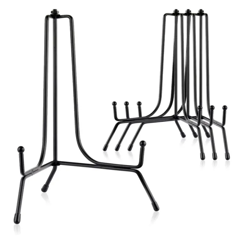 4-pcs 8-inch metal plate holder, anti slip black display stand, suitable for ceramic plates, photo frames, tea cakes, and collectibles, suitable for use in living rooms and exhibition halls