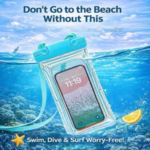 Waterproof Phone Pouch Compatible with iPhone 17 16 15 14 Pro Max Floating Dry Bag with Lanyard Touchscreen Friendly for Swimming Beach Kayaking in Purple White Blue Black