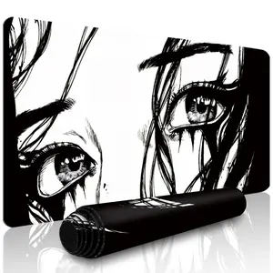 1pc Extended Gaming Mouse Pad And PC Desktop Keyboard Pad - Black And White Eyes Design Anime Second Dimension Female with Eyelash-Like Line Art Pattern - Laptop Protective Pad Study Desk Mat - Durable Non-Slip Base High-Definition Printing Size Opt