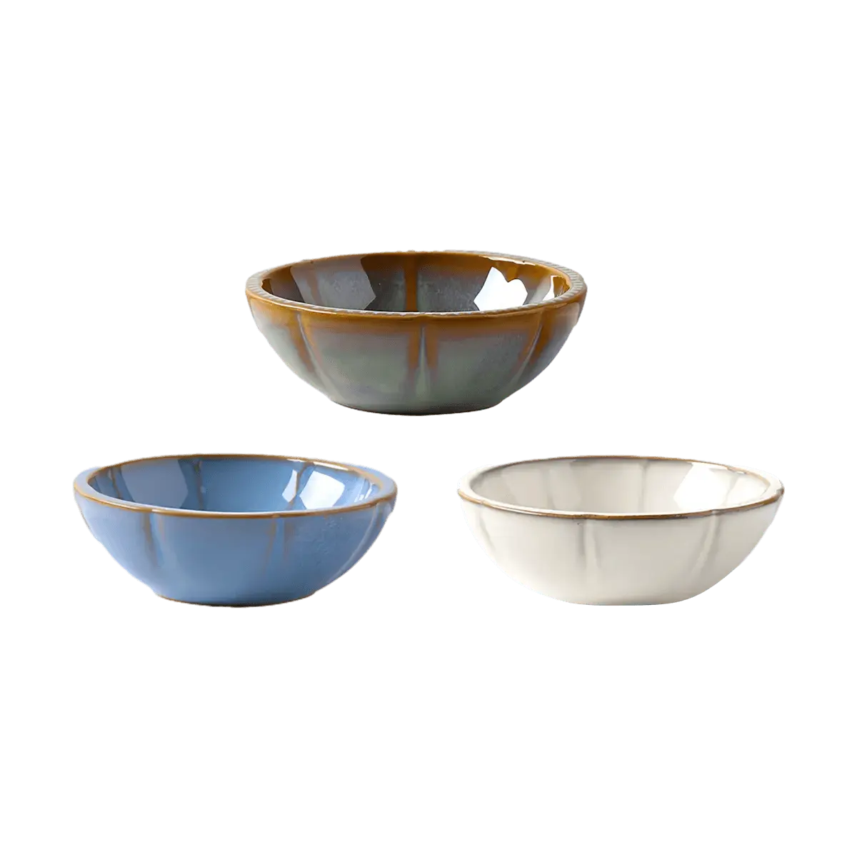 KAWASIMAYA Japanese Ceramic Dipping Sauce Dish Set, 3 Pcs Small Appetizer Plates, Unique Kiln Glaze Condiment Bowls for Soy Sauce, Snacks, Tapas