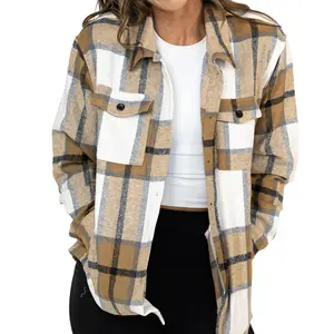 Khaki Shacket | Casual Plaid Jacket with Button Front, Button Closure, and Chest Pockets for Comfortable Day Wear