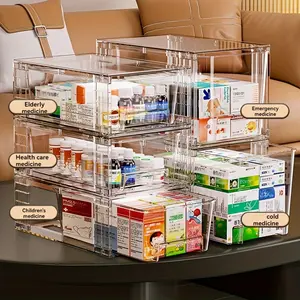 New Upgrade * Two Piece Set - Home Practical Medicine Storage Box/Cosmetics Storage Box/Multi functional Multi purpose Large Capacity Transparent Visible Multi layer Medicine Box, Shelf Baskets
