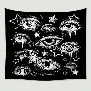 Single Piece Tapestry Featuring a Black Background with an Eye Design - Made of Peach Light Beige Fabric, Suitable for Horizontal Wall Display in Living Rooms, Bedrooms, Offices, Parties, And As a Backdrop for Live Streaming