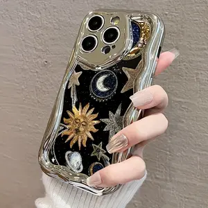 Silver laser-polished sun, moon, and planetary patterns. Shockproof and fingerprint-resistant. Compatible with iPhone 17/17PRO/17PROMAX/16E/16/16PRO/16PLUS/16PM/15/14/13/12/11/promax/Plus. A perfect gift for Ramadan, April Fools' Day, and Easter.