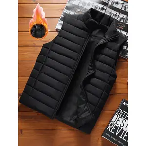 Chainsaw Menswear 1pc Men Stand Collar Sleeveless Gilet Warm Fashionable Versatile For Autumn Winter Beige Plain Tops Black Casual