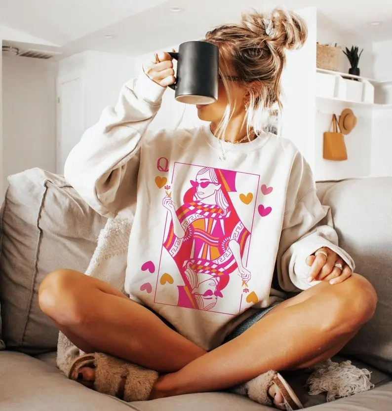 Queen Sweatshirt, Playing Card, Hearts Shirt, Queen Sweater, Playing Cards, Heart, Valentines Day, Trendy Sweatshirts, Cute Valentine
