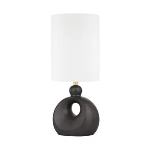 Penonic Table Lamp with Sculptural Ceramic Base and White Linen Shade
