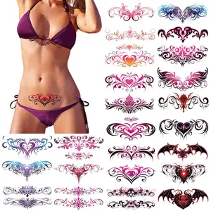 24 Sheets Sexy Belly Temporary Tattoos Black Red Heart Navel Waterproof Tattoo Stickers Bust Stomach Waist Back Fake Body Tattoos for Women Girls