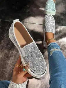 Women's Fashionable Glitter Rhinestone Decorated Slip on Loafers, Casual Comfortable Low Top Shoes for Daily Wear, Lightweight Breathable Shoes for Women & Girls（gift）