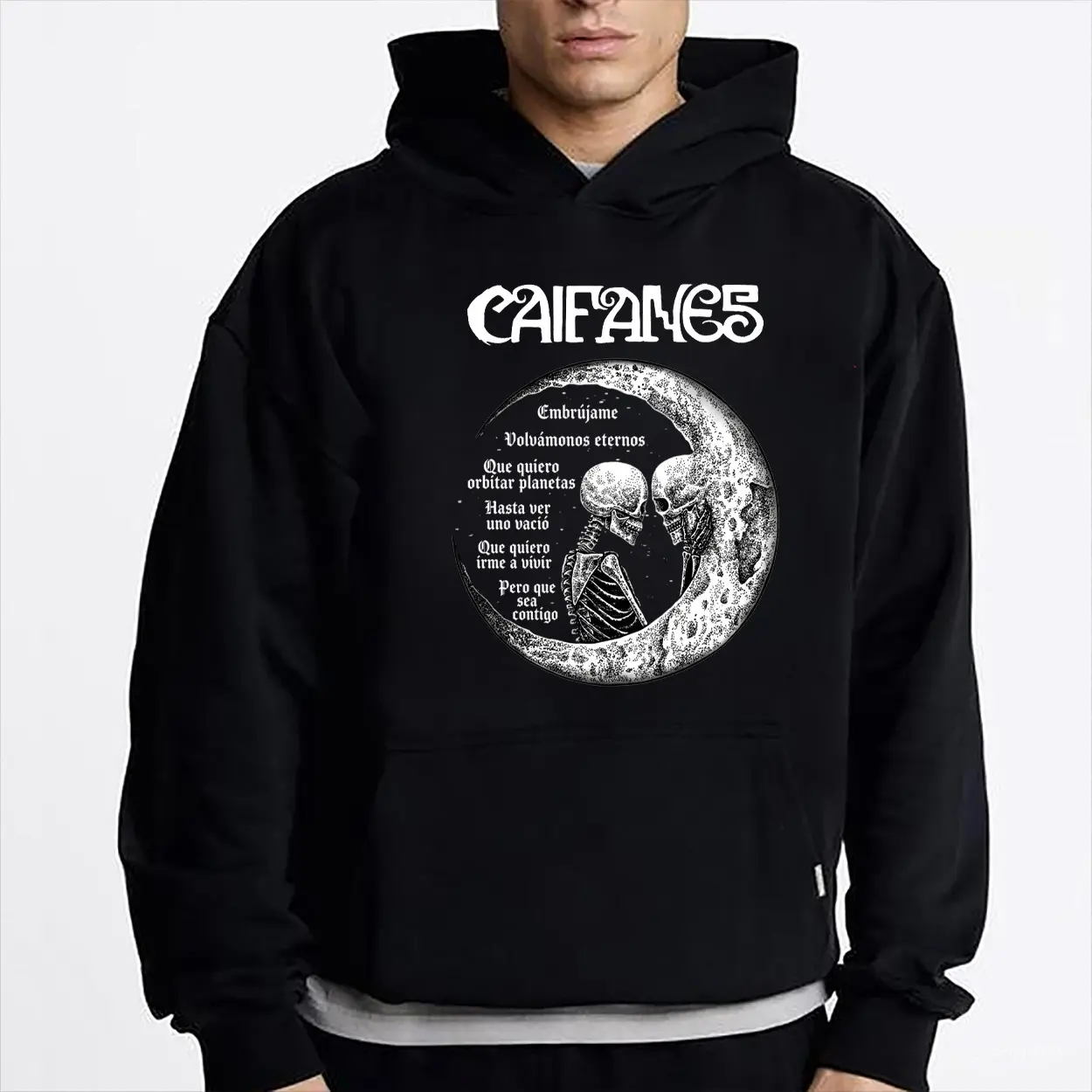 Caifanes Viento Skulls Moon Vintage Rock Graphic Hoodie Fleece Fabric Casual Hooded Sweatshirt Trendy Tops Perfect Gift