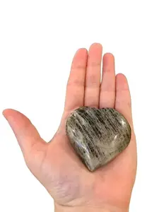 Crystal Black Moonstone Heart Palm Stone~ Gift Set with Complimentary Selenite ~ 92 grams ~ Zen Home Decor ~ Meditation Crystals ~ Relaxation ~ Crystal Carving ~ Reiki ~ Metaphysical
