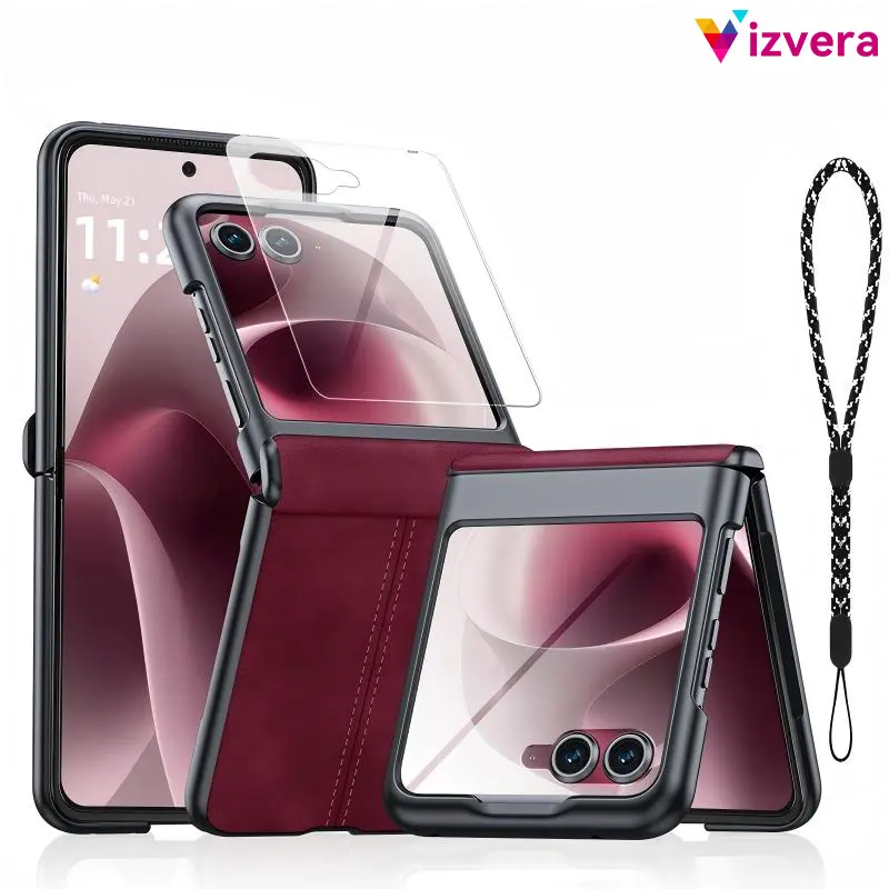 Vizvera for Motorola Razr 2026/ Razr 2025/ Razr 2024 Case with Hinge Protection & Built-in Screen Protector, Ultra Thin Stylish Leather Matte PC Durable Shockproof Cover Phone Case#Summer Vibes ， Cellphone Magenta Casing phone case phone cases summer summ