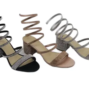 Wild Diva LARINA-192 Rhinestone Block Heel Wrap Up Sandals