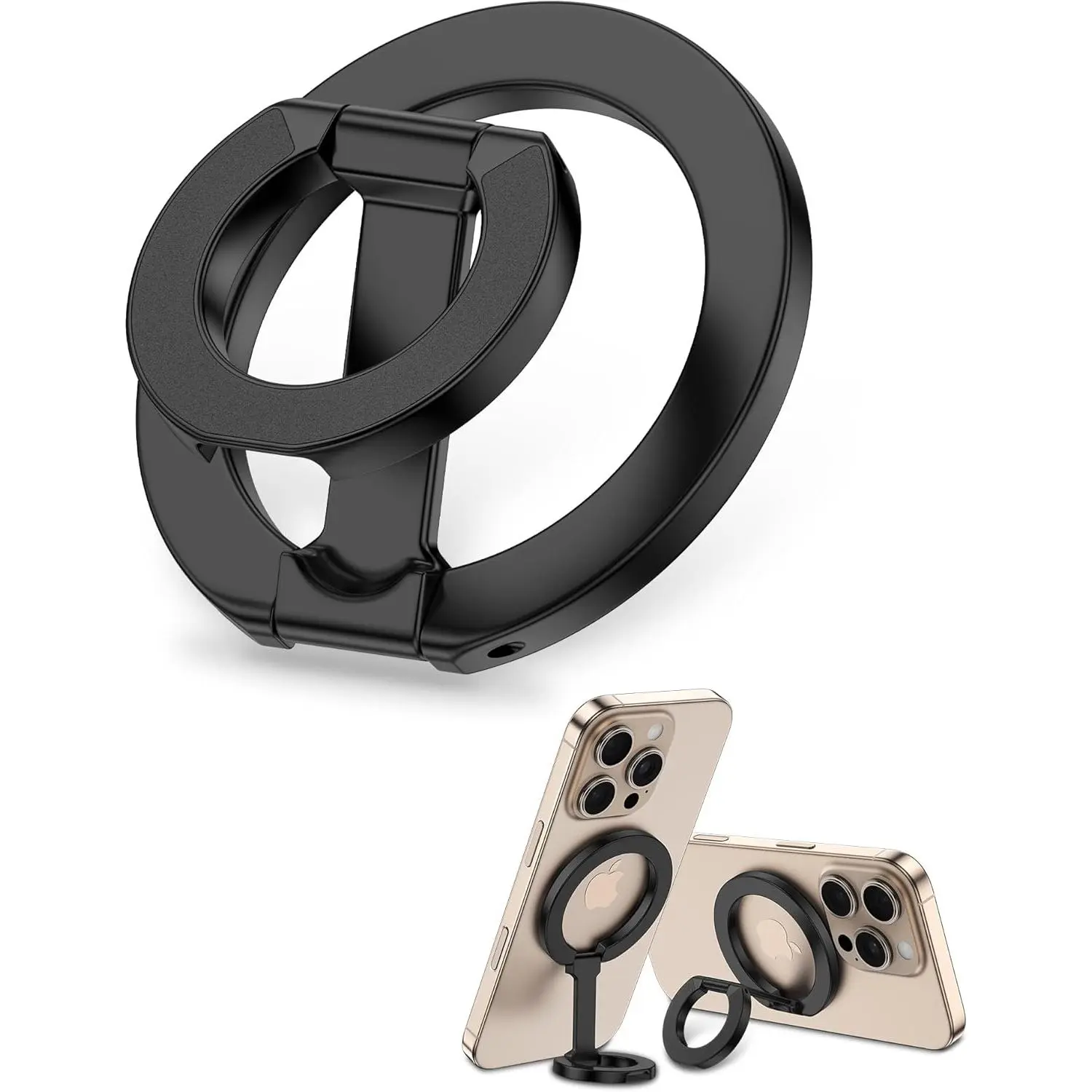 MagSafe Smartphone Grip Holder - 2-Sided Finger Ring, Adjustable Kickstand Loop Compatible with iPhone 17/16 Pro Max/15 Plus/14 Pro/13 Mini/12, Foldable Mobile Cellphone Accessory for Mag Mounts, Accessories, Metal