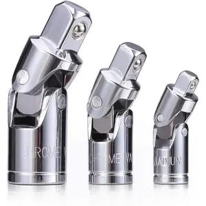 3PCS Universal Joint Socket Set, Chrome Vanadium Steel Swivel Socket Adapter Set, 1/4IN, 3/8IN, 1/2IN Drive Universal Joint Set