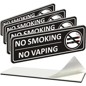 (4 Pack)  Self-adhesive No  Signs for Business, 9" x 3" Durable  No  No Vaping Sign with Symbols, No  Signs for , Restaurants, Hotels, Indoor, outdoor (BLACK)