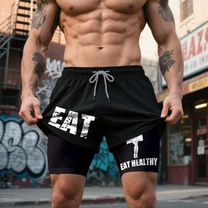 Double-Layer Sports Shorts Graphic Shorts Black Shorts Camo Shorts Streetwear Shorts Men Outfits Men Short Shorts Vacation Outfits Shorts