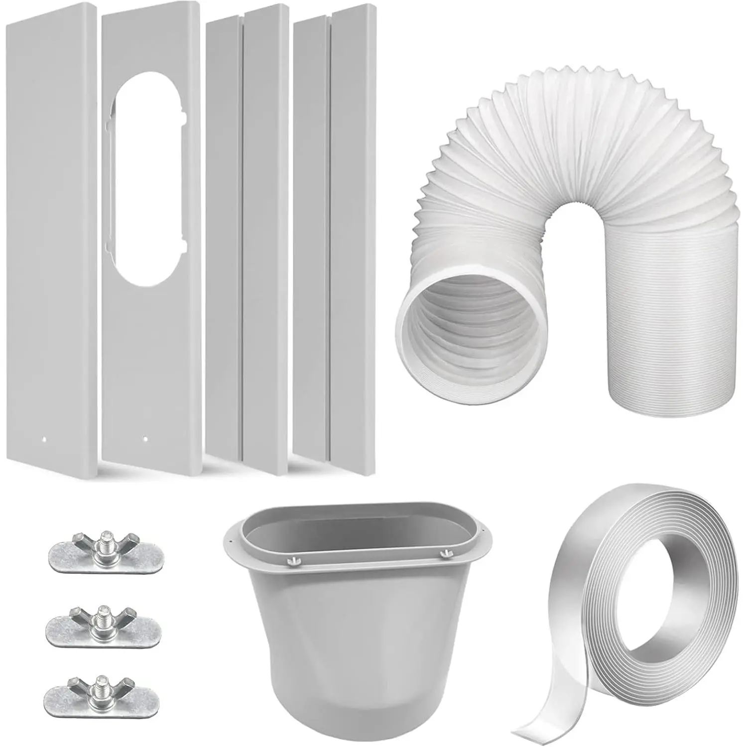PVC Portable AC Window Vent Kit with 5.9" Aircon Hose, 1 Exhaust Hose, 2x43cm Adjustable Plates, 157.5cm Adjustable Seal (Max 62" Fit), Reusability Feature for Sliding Windows-Sliding Door Cooling Units, Includes Screws, Universal Fit