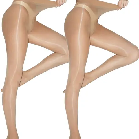 Women's Light Golden Silk Spandex Oily Effect Shiny Pantyhose, 2/6-Pack High Waist Control Top Reflective Sheer Tights, Comfortable Elastic Fit for Parties & Casual Everyday Wear Nude Leg Warmers Glisten Womenswear Satin Fabric Aesthetics