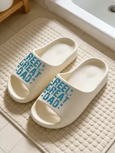 Reel Great Dad Distressed Letter Print Coconut Sandals, Cloud-Feel Trendy Casual Style, Unisex Fishing Lover Gift Daily Wear, Thick Sole Non-slip Soft Comfortable, All-Season Home Bathroom Outdoor