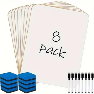 8 Piece Whiteboard Set, Dual-Sided Mini Dry Erase Board, Portable Whiteboard for Students, Teachers, School Supplies, Includes 8 Markers