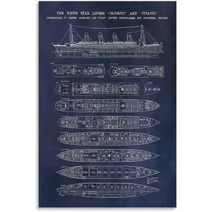 The Titanic Poster The Titanic Blueprint Poster Cool Poster Poster Decorative Painting Canvas Wall Posters