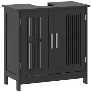 kleankin Modern Under Sink Cabinet with 2 Doors, Pedestal Under Sink Bathroom Cupboard, Bathroom Vanity Cabinet with Adjustable Shelves