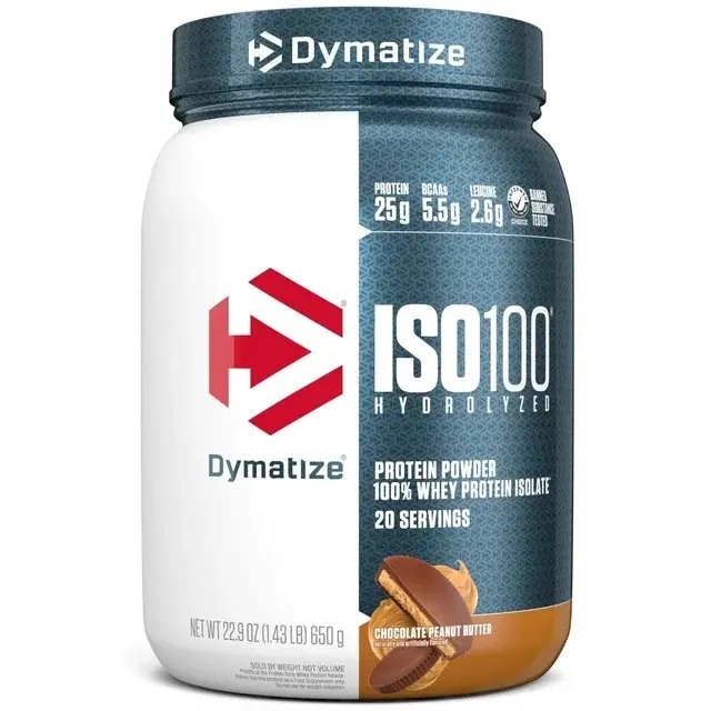 Dymatize ISO100 Whey Protein Powder Isolate, Chocolate Peanut Butter , 25g of Protein, 5.5g BCAAs, Less Than 120 Cal., Gluten Free, 1g Fat, 1g Sugar, 2g Carb (20 Servings), Fitness, Supplement