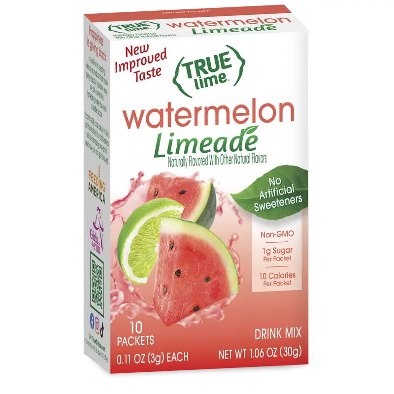 True Lime Watermelon Limeade Drink Mix | 10 Cal | No Artificial Sweeteners | Non-GMO Stick Packets