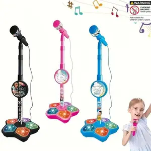 Kids Microphone with Adjustable Stand, Portable Singing Mic, Extendable, Includes Cable, Flashing Stage Light Base,  for Boys and Girls over 3 Years