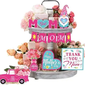 Mother's Day Decorations, Gifts, 1 Set Tiered Tray Decor Set, Decorate Signs and Plaques without Tray, Indoor & Outdoor Dining Table Centerpiece