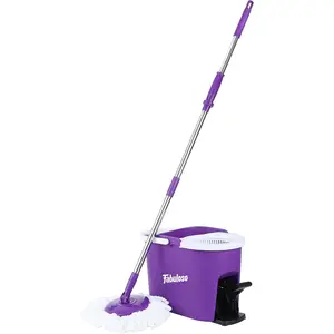 Spin Mop and Bucket, Hands-Free Wringing Spin Bucket | Machine Washable and Replaceable Microfiber Mop Head, Adjustable Mop Pole Length | Clean Your Floors with Ease,Purple