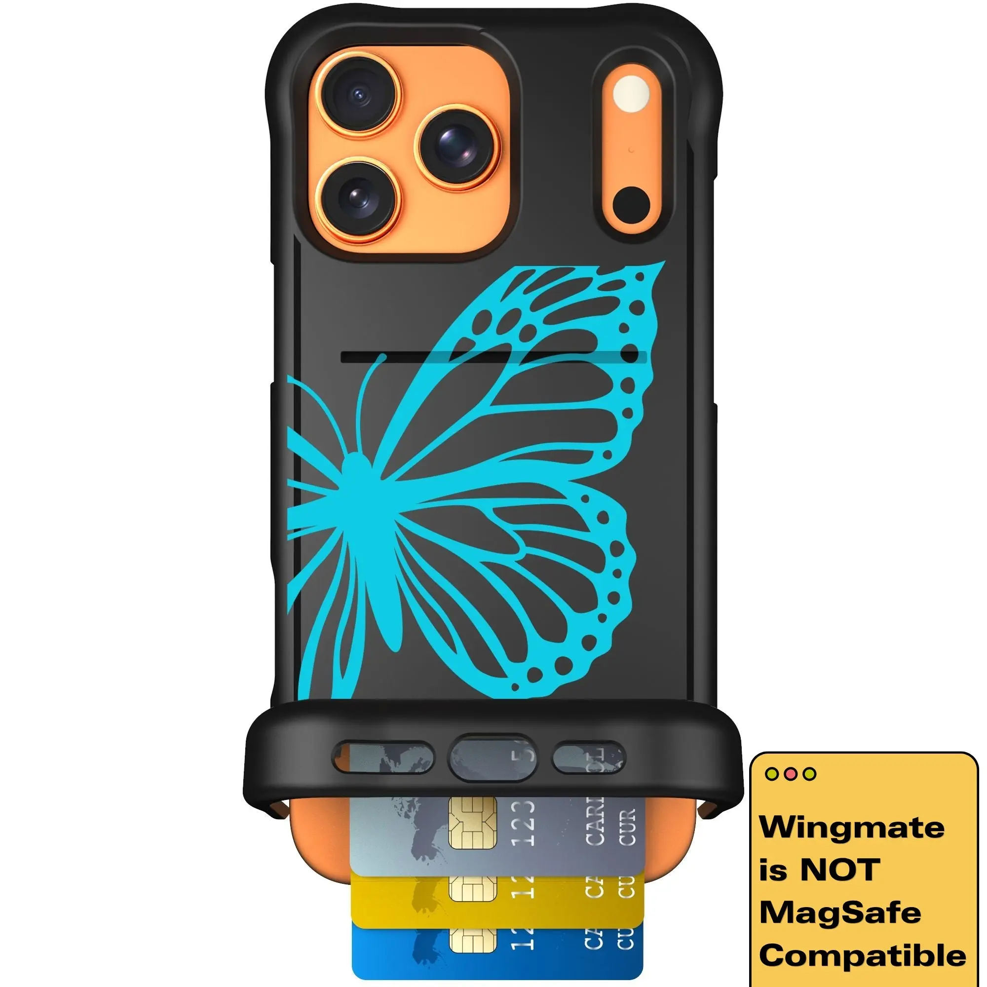 Scooch Wingmate Hidden Wallet Case - Azure Butterfly (Not MagSafe Compatible)