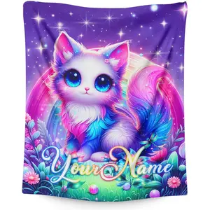Personalized Cat Blanket for Women & Girls, Custom Cute Flannel Throw Gift for Cat Lovers, Soft Lightweight Decor for Couch & Bed