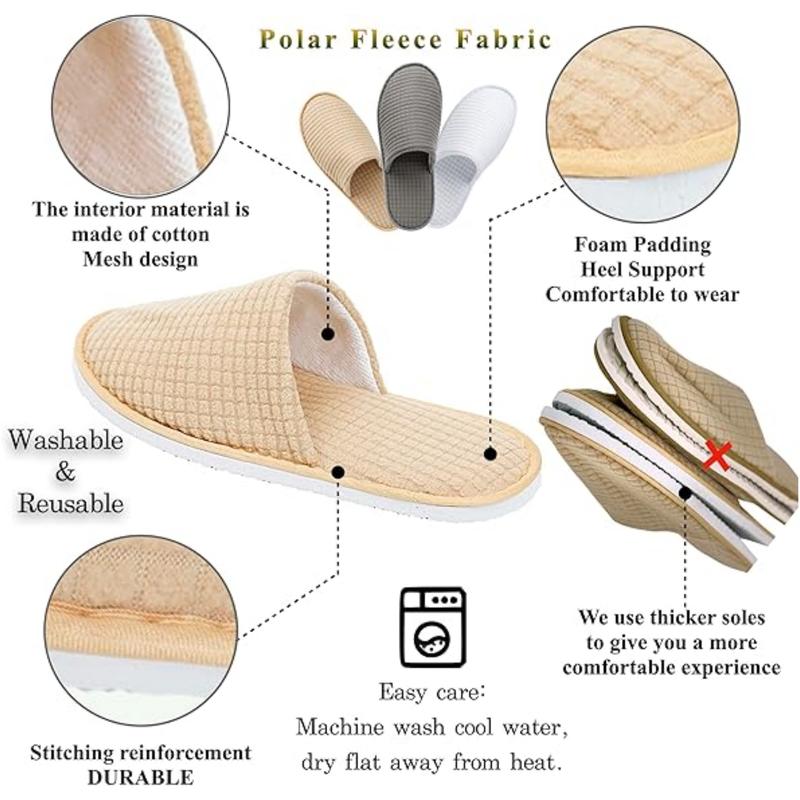 6 Pairs Spa Slippers, Non Slip Disposable Slippers For Guest, Washable Reusable, Which Can Be Used As Women Men, House, Indoor, Bathroom, Bedroom, Hotel, Bride Slippers