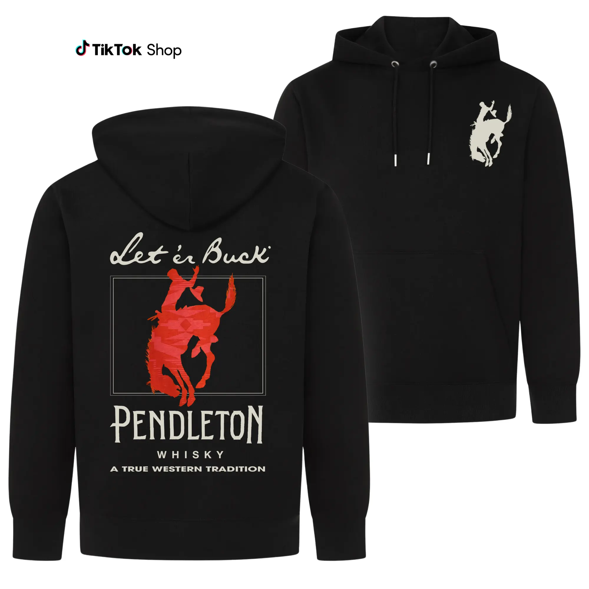 Men's Unisex Western Graphic Hoodie - Cowboy 'Let 'er Buck' Horse Sweatshirt, 100% Cotton Soft Comfortable Fabric, 2-Sided Print, Relaxed Casual Fit