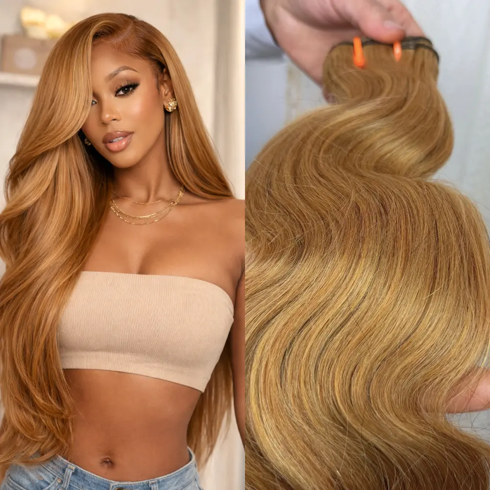 [We Heart Hair] Honey Blonde Single Bundle Maylaysian Virgin Human Hair Color 27 Body Wave Straight