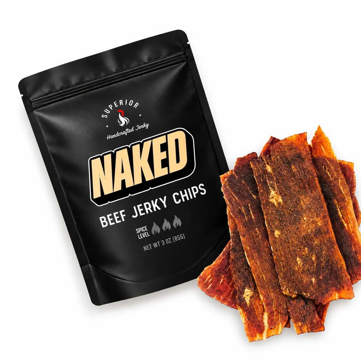 NAKED • BEEF JERKY CHIPS • CRUNCHY • CRISPY Savory 3 oz