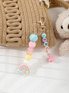 Aesthetic Teacher Silicone Bead Keychain - "TEACH" Letter Beaded Lanyard with Rainbow & Notebook Charms - Functional Teacher Appreciation Gift - Back to School 2026 Essentials