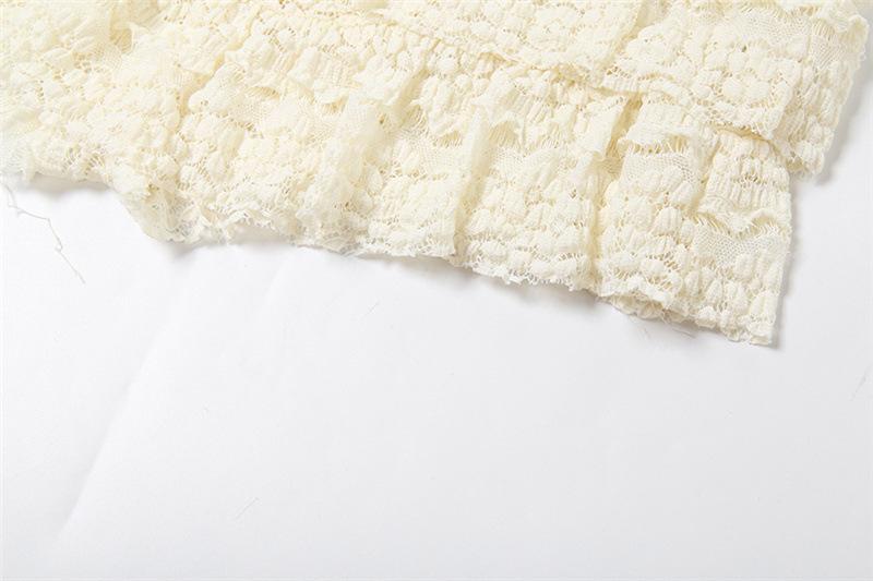 SERENZY-  Sexy Hollow Ruffle Crop Top Shorts Skirt Women Solid Elegant Slim Clothes 2 PieceS