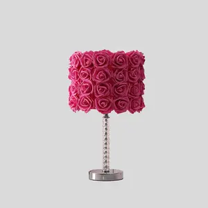 YYDS 18.25" Red Roses in Bloom Acrylic / Metal Table Lamp