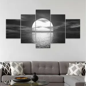 Moon & Sea Pattern Canvas Painting, 5 Counts/set Modern Art Wall Decor, Wall Art Decor for Home Living Room Bedroom Office, Ornaments, Wall Art Decoration